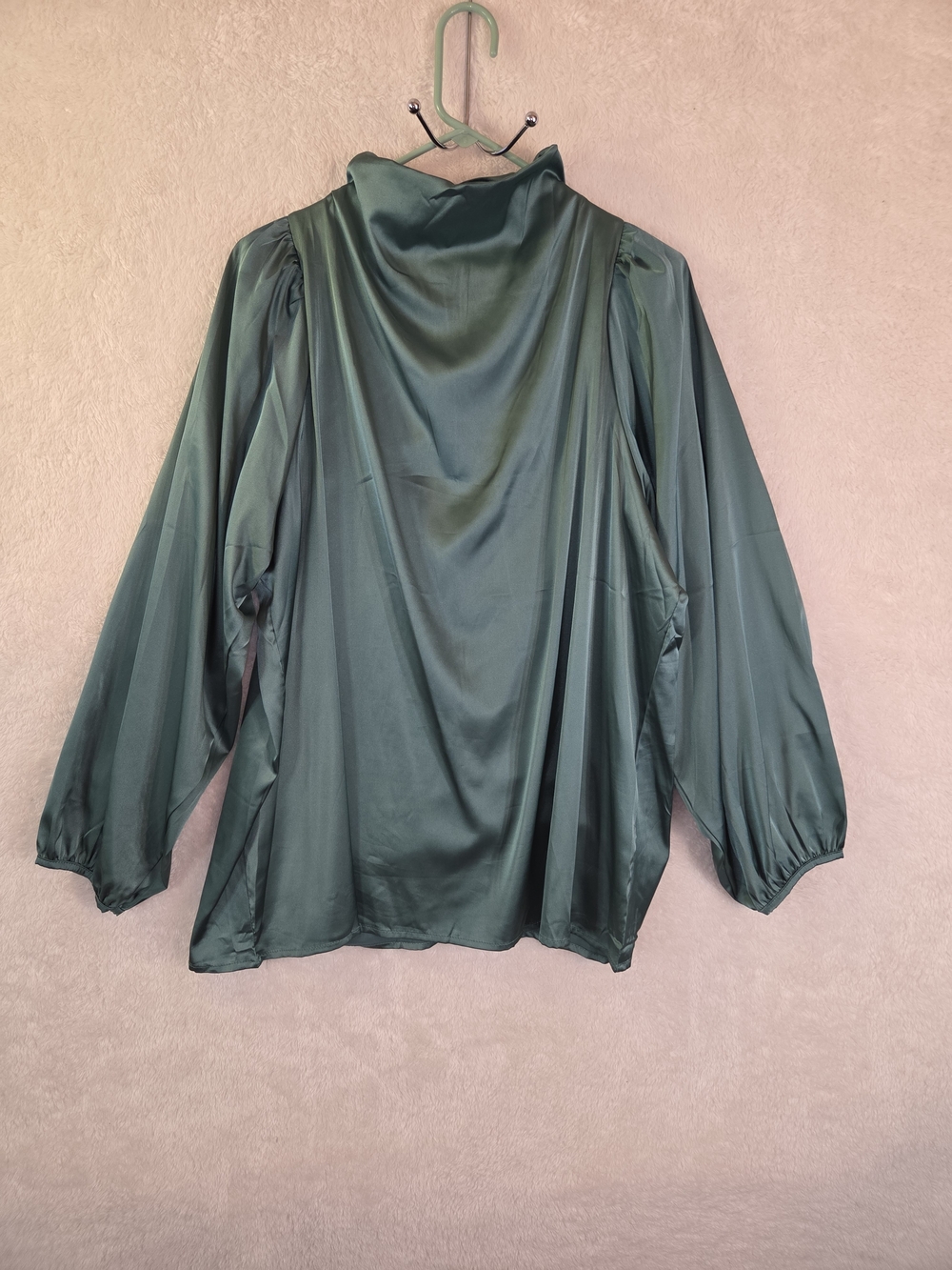 Shop The Mint Emerald Green Satin Cowl Neck Blouse Long Sleeve Silky Sz XL